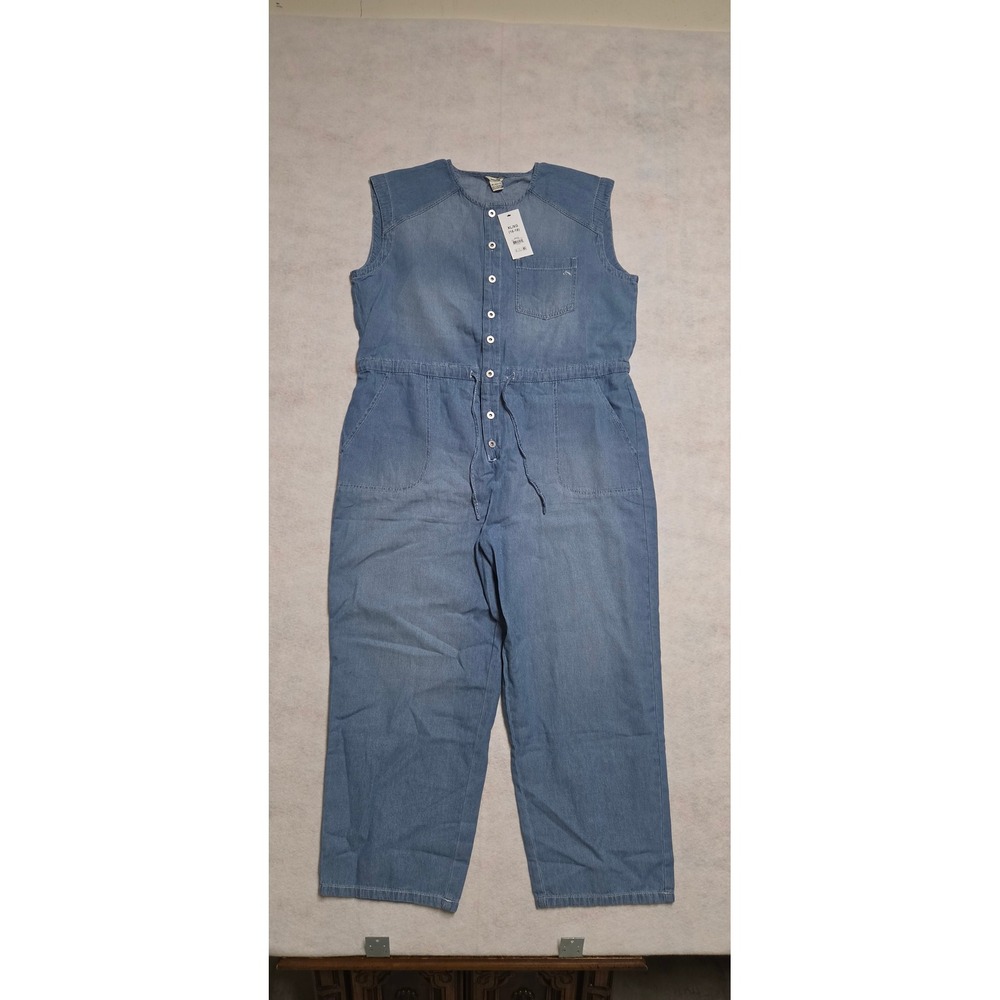 Jordache Womens Sleeveless Denim Boiler Suit XL 16-18 Light Wash Jumpsuit